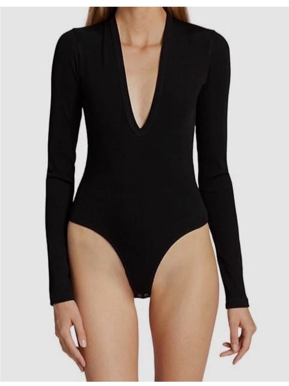 $248 Goldsign Womens Black Long-Sleeve Ribbed Viscose V-Neck Bodysuit Size s